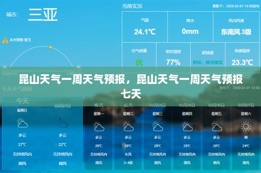 昆山天气一周天气预报，昆山天气一周天气预报七天